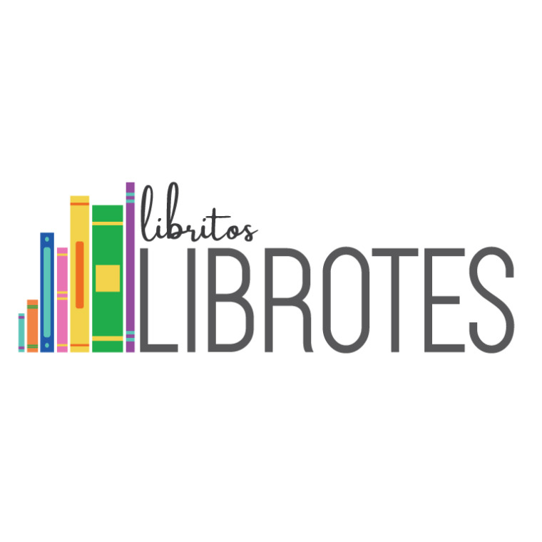 libritos LIBROTES logo includes cursive and block letters on a white background with coloful clipart books to the left