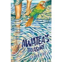 Close up of a person's legs as they walk through the ocean. A parrot is perched on the rocks next to them.