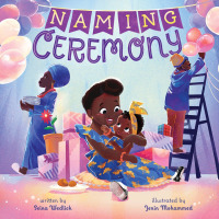 A Black woman holds a baby at the center of a party.