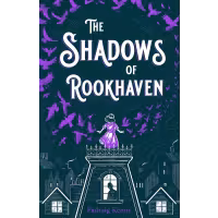 A girl stands on top of a house surrounded by crows.