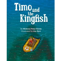 A boat on water with a child and a dog fishing