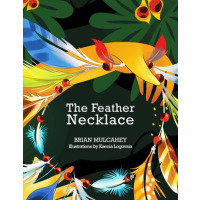 A hand chains feathers together into a necklace.