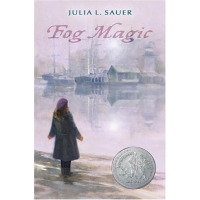 A woman is looking across a foggy riverside
