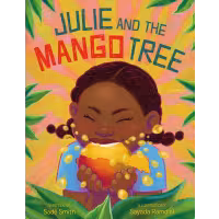 A young Black girl bites into a mango with great enthusiasm.