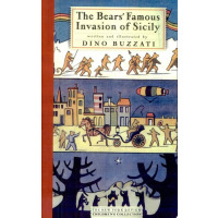 Showing three different scenes, the first shows a line of bears, second shoes a night city with horses, and the last shows the shadow of the bears and trees