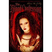 A woman with curly hair is holding a knife covered in blood with a blank expression