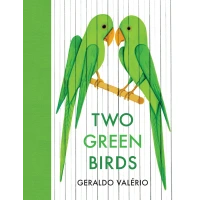 Two green birds in a cage.