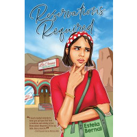 A teenage girl in a red shirt stands outside a desert dinner, deep in thought.