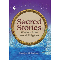 The title is held in a decorated gold circle before a blue ocean and purple sky.