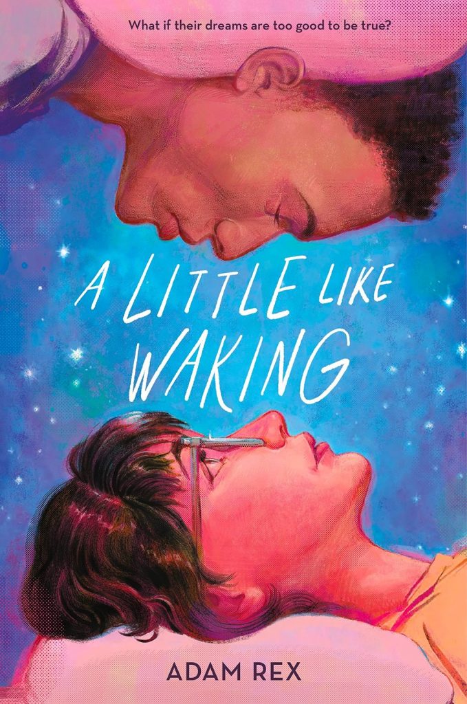 Close up of a teen male who reads African American sleeping at the top of the cover in opposite placement to a teen girl who reads white and is awake at the bottom