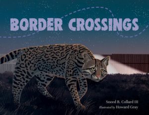 A jaguar approaches a border wall at night.