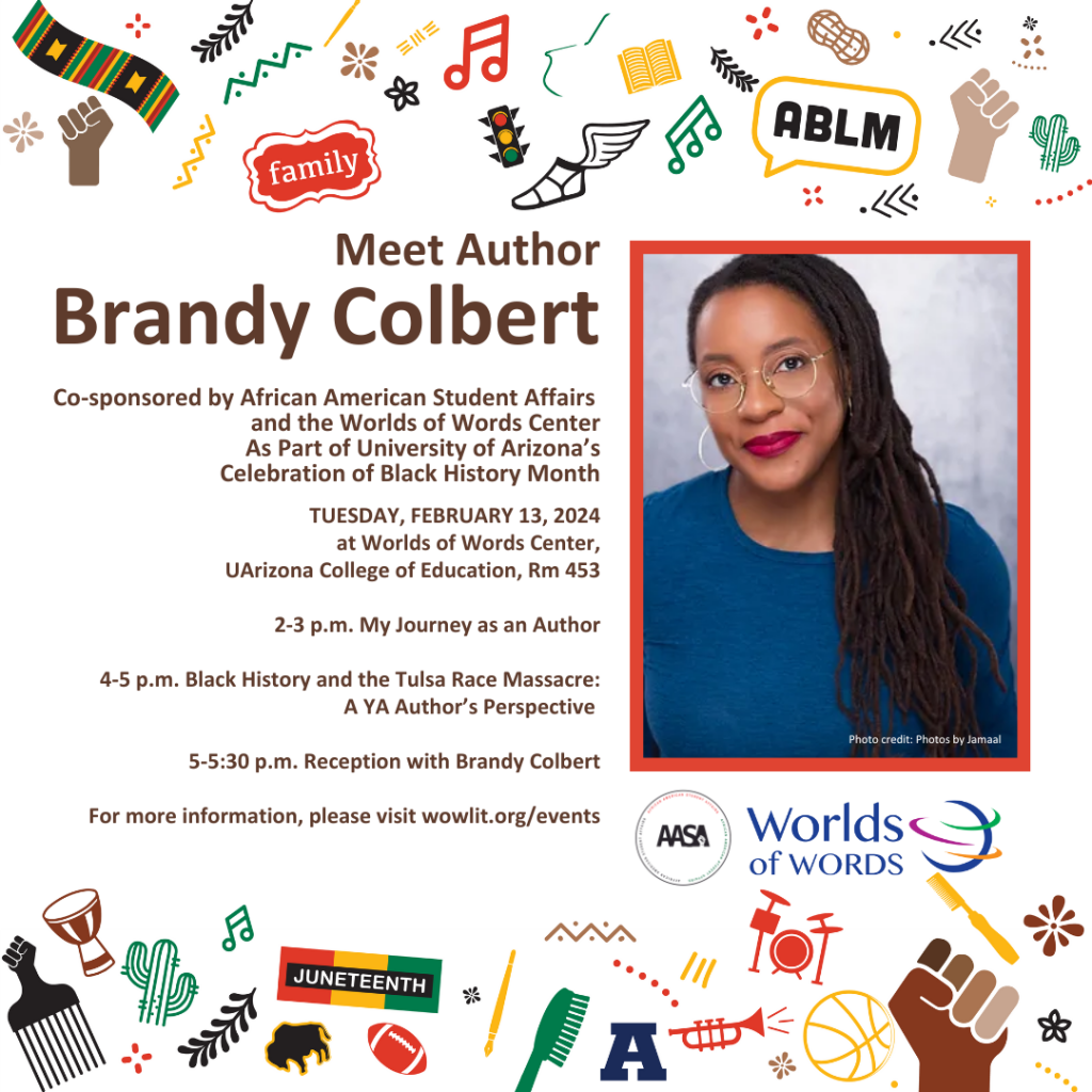 Graphic with Brandy Colbert's photo and event details