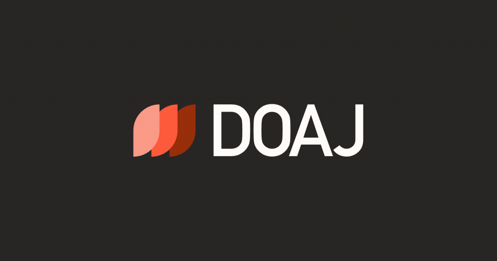 The DOAJ logo uses white text against a black background for contrast and three overlapping petals in shades of orange, orange being synonymous with open access.