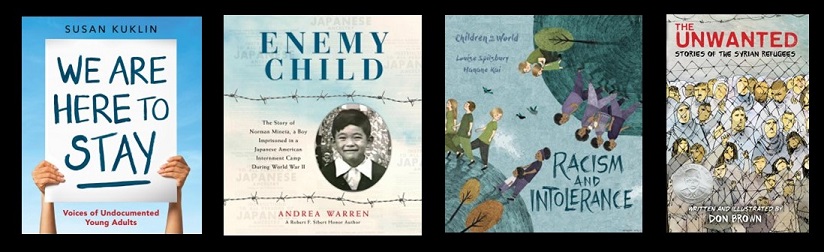 Book Jackets for We Are Here to Stay, Enemy Child, Racism and Intolerance, and The Unwanted.