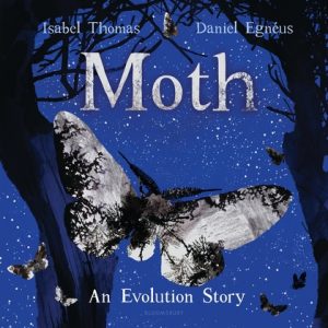 Cover for Moth depicts a silvery moth against a blue night sky with silhouetted trees