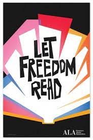 Let Freedom Read poster from ALA, with books bundled together to look like a lotus flower.