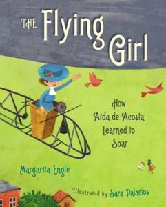 A young woman flies a dirigible