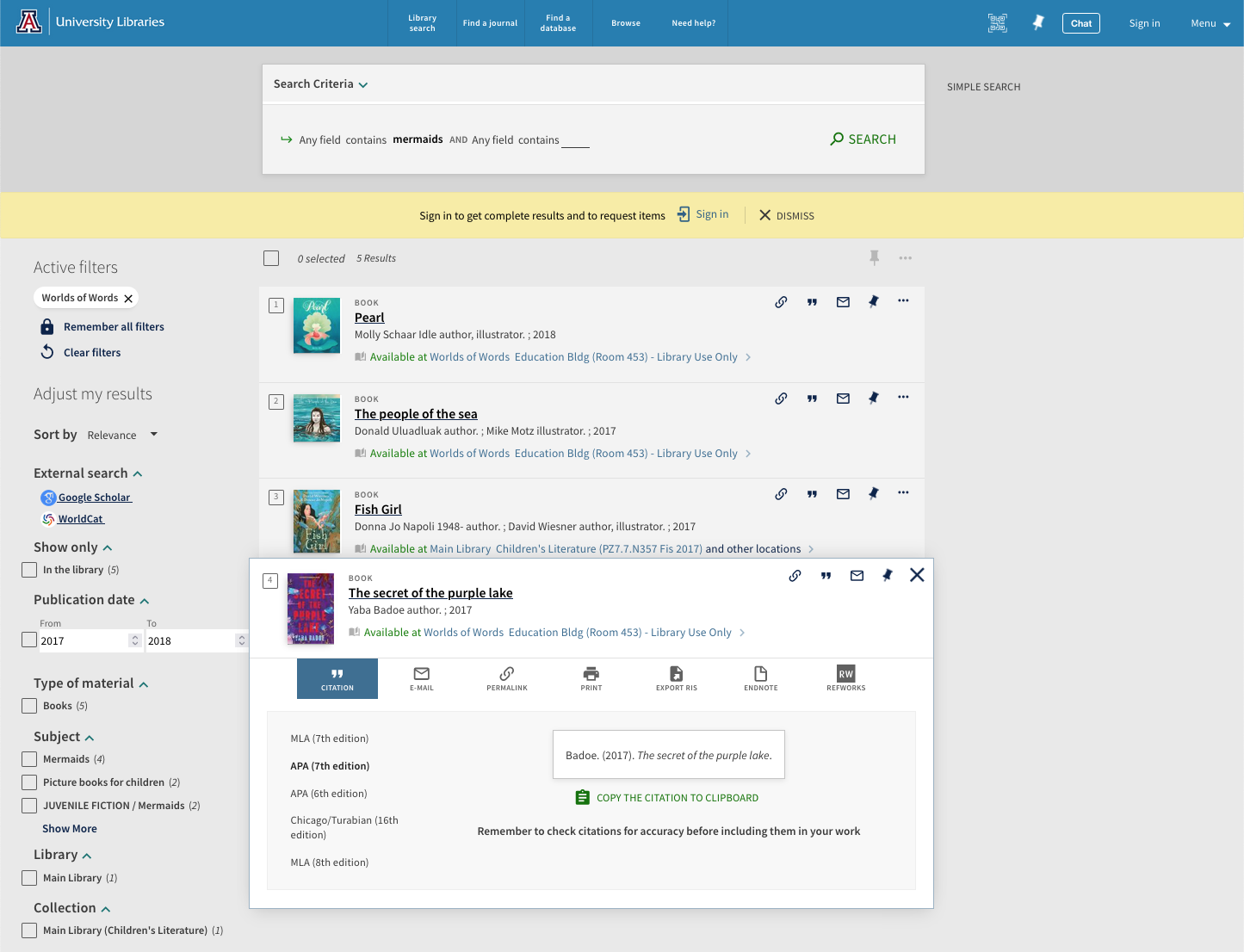 Searching WOW Center Holdings In the UArizona Library Catalog • Worlds