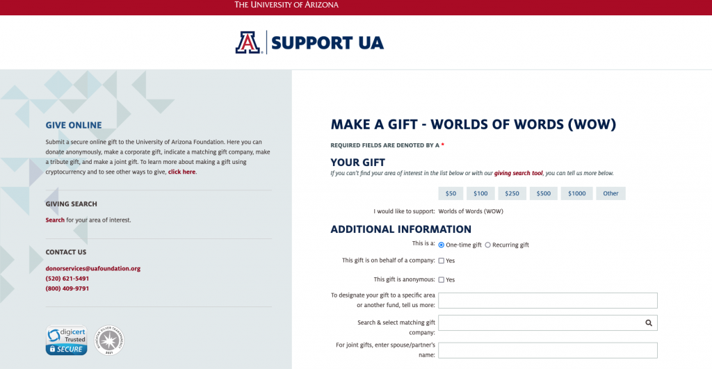 Screen Shot of Donation Form