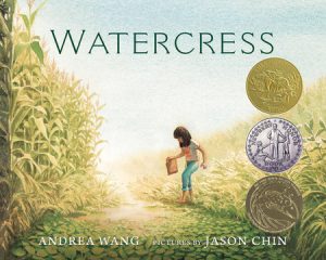 A young girl gathering watercress.