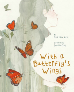 Butterflies fly around a girl.