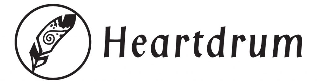 Heartdrum logo features a feather within a circle