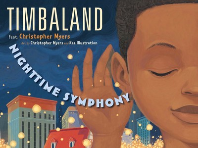 Timbaland cover features an African American child with a cupped hand to his ear, listening to the city generally and specifically to the subtitle text Nighttime Symhony curving into his ear.