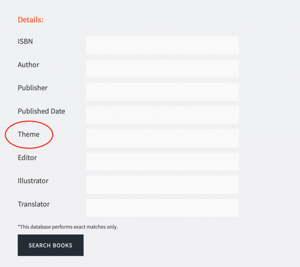 Bibliographic search options with theme option circled