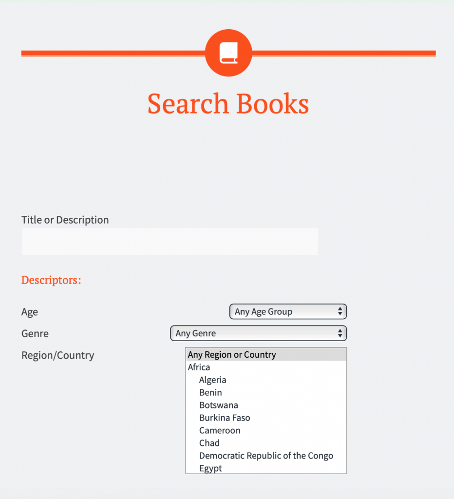 The top two sections of the advanced search form include a title and description search followed by age, genre, and region search.